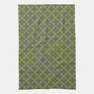 Green and Black Retro Pattern Tea Towel