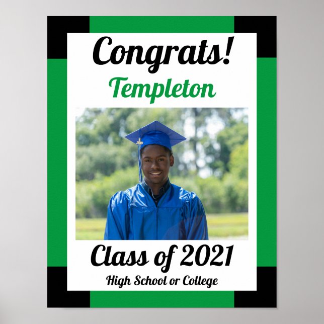 Green and Black School Colors Graduation Poster (Front)