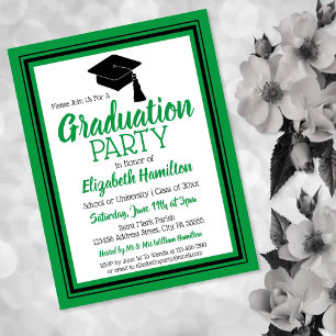 Green and Black School Colours Grad Party Invitation Postcard