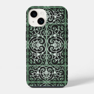 Green and black scrollwork pattern iPhone 14 case
