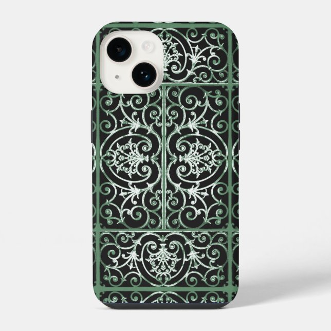 Green and black scrollwork pattern iPhone case (Back)