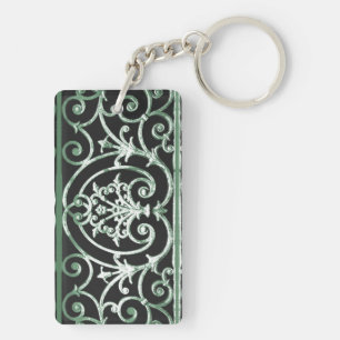 Green and black scrollwork pattern key ring