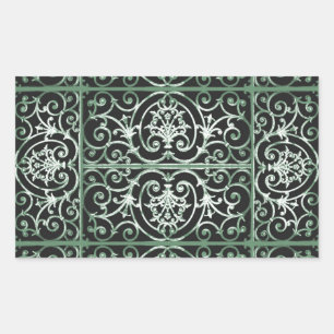 Green and black scrollwork pattern rectangular sticker