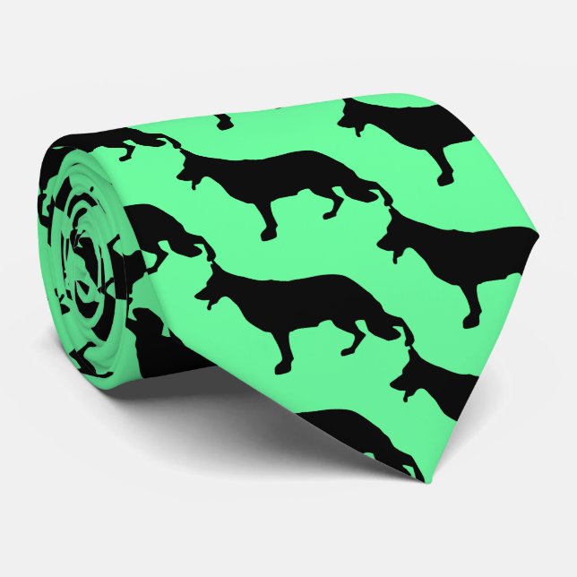Green and Black Shepherd Dog Tie (Rolled)