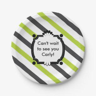 Green and Black Striped Baby Shower Paper Plate
