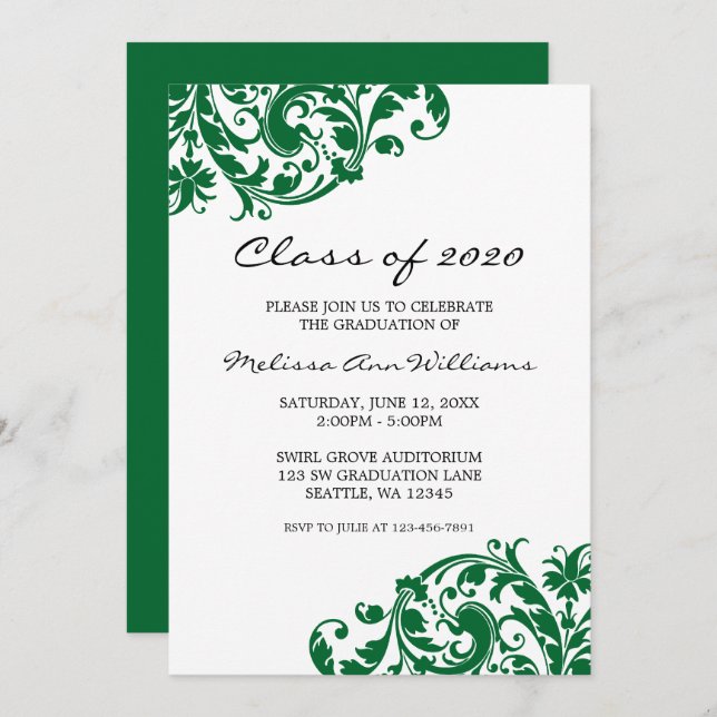 Green and Black Swirl Graduation Announcement (Front/Back)
