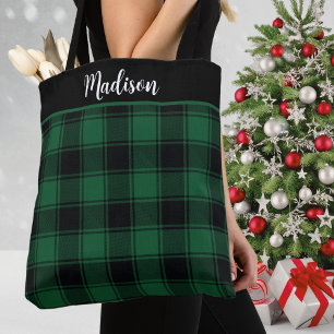 Green and Black Tartan Plaid Custom Tote Bag