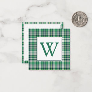 Green and Black Tartan Plaid Monogram Card