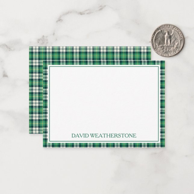 Green and Black Tartan Plaid Personalized Card (Front/Back In Situ)