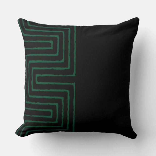 Green and Black Tribal African Mud Cloth Pattern Cushion (Front)