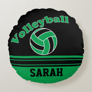 Green and Black Volleyball   Personalise Round Cushion