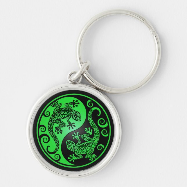 Green and Black Yin Yang Geckos Key Ring (Front)
