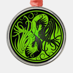 Green and Black Yin Yang Phoenix Metal Tree Decoration