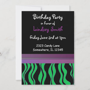 Green and Black Zebra Stripe Birthday Invitation