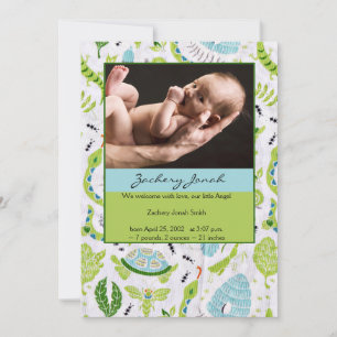 Green and Blue Animals Photo Baby Boy Announcement