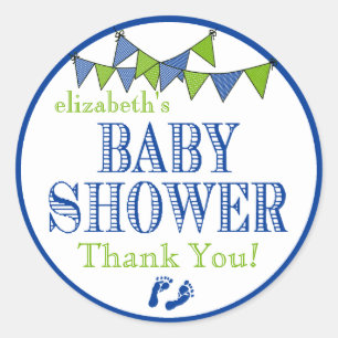 Green and Blue Baby Shower Thank You Classic Round Sticker