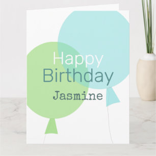 Green And Blue Balloons Happy Birthday Personalise Card