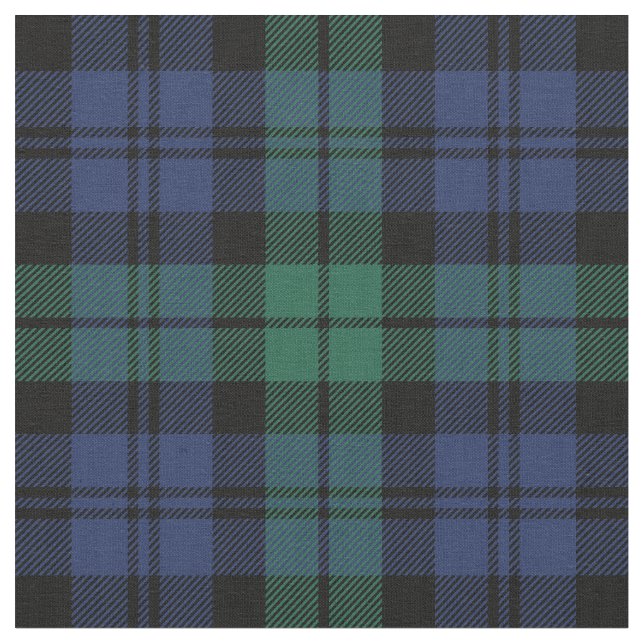 Green and Blue Black Watch Tartan Plaid Holiday Fabric (Close Up)
