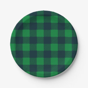 Green and Blue Buffalo Plaid Paper Plates