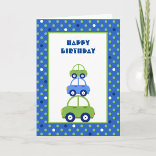Green and Blue Car Kids Birthday Card