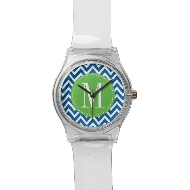 Green and Blue Chevron Custom Monogram Watch (Close Up)