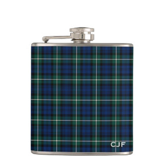 Green and Blue Clan Forbes Tartan Monogram Hip Flask