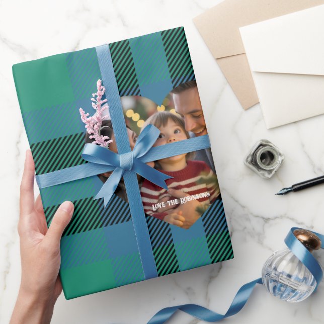 Green and Blue Classic Tartan Christmas Photo Wrapping Paper (Gifting)