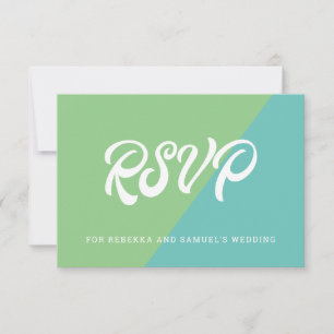 Green and Blue Colour Block Retro Wedding RSVP Card