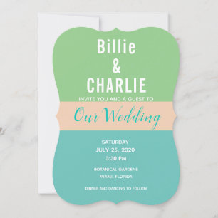 Green and Blue Colour Block Wedding Invitation