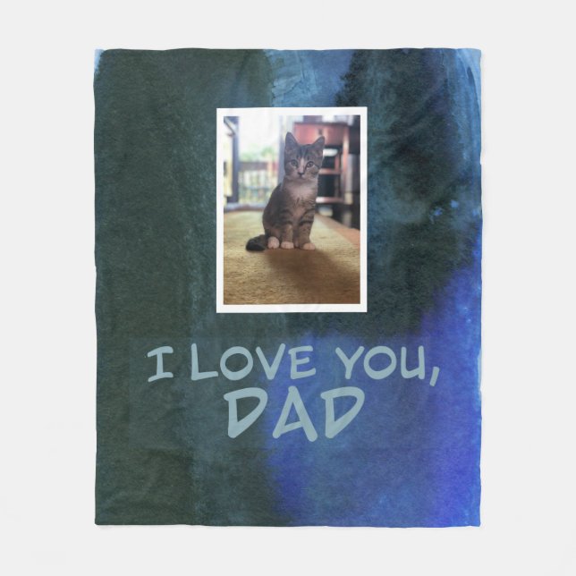 Green and Blue Custom Photo Blanket for Cat Dads (Front)