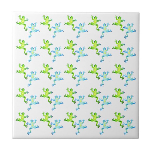 Green and Blue Dancing Frogs Pattern Tile (Front)
