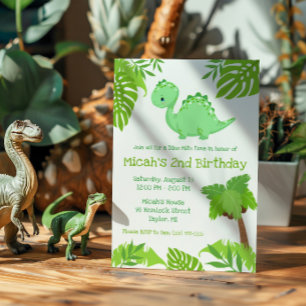 Green and Blue Dino-Mite Time Birthday Party  Invitation