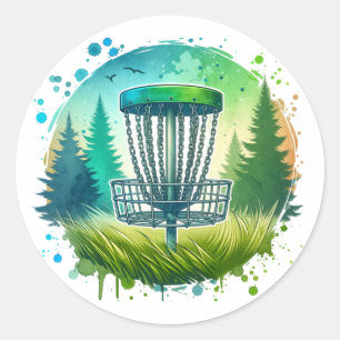 Green and Blue Disc Golf Themed Classic Round Sticker