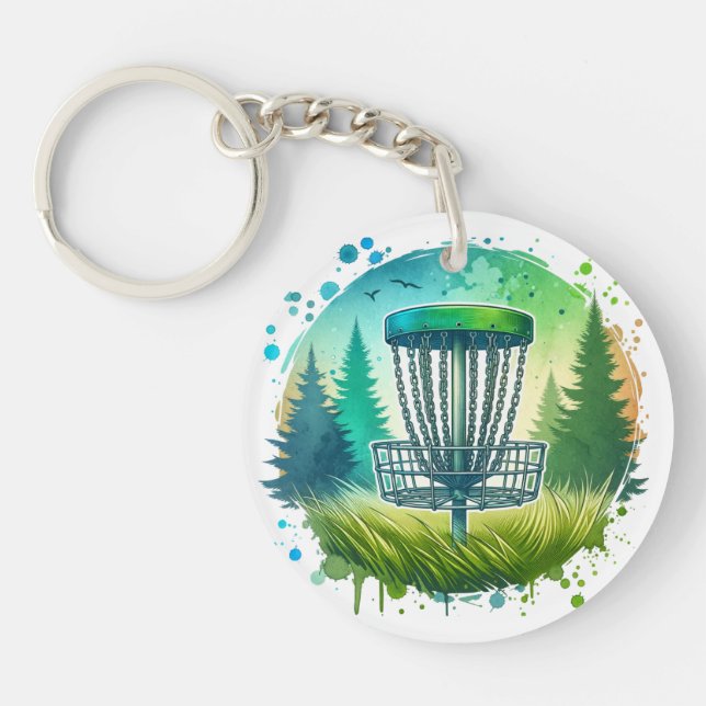 Green and Blue Disc Golf Themed Key Ring (Front)