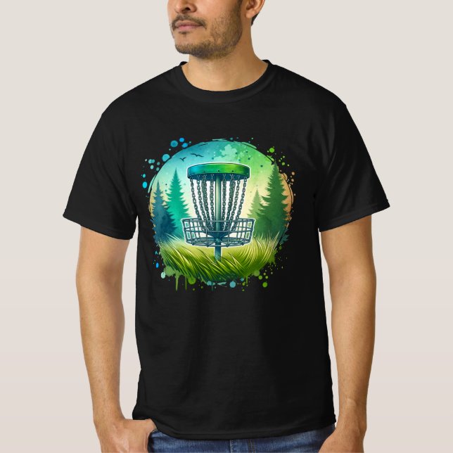 Green and Blue Disc Golf Themed T-Shirt (Front)