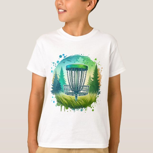 Green and Blue Disc Golf Themed T-Shirt (Front)