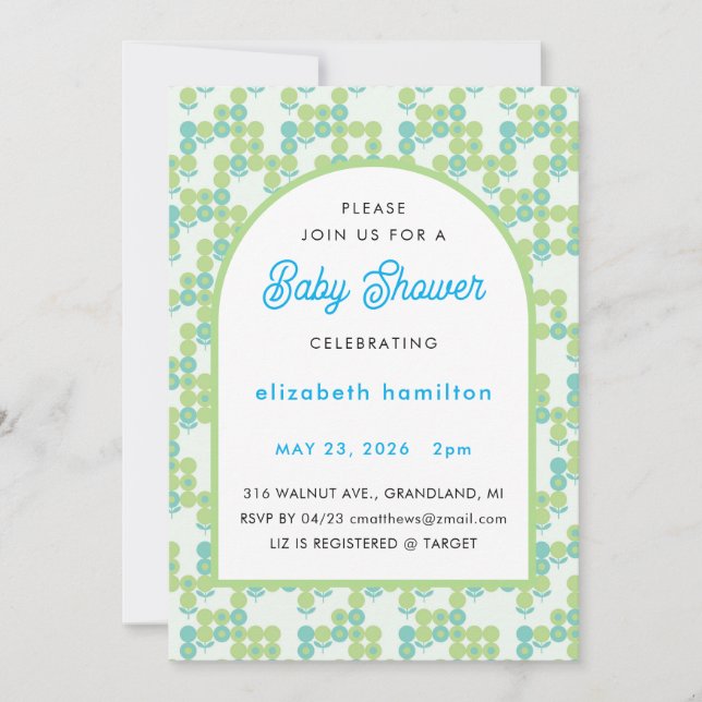 Green and Blue Dots Modern Baby Shower Invitation (Front)
