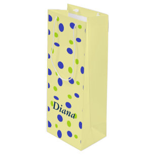 Green and blue dots on yellow wine gift bag