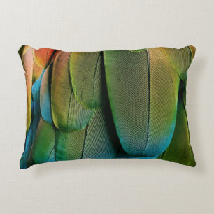 Green and blue feathers decorative cushion