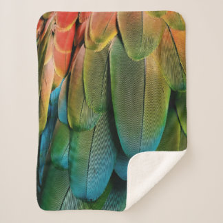 Green and blue feathers sherpa blanket