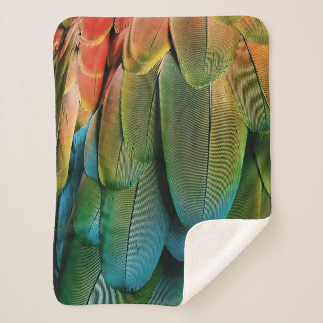 Green and blue feathers sherpa blanket (Front)