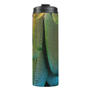 Green and blue feathers thermal tumbler