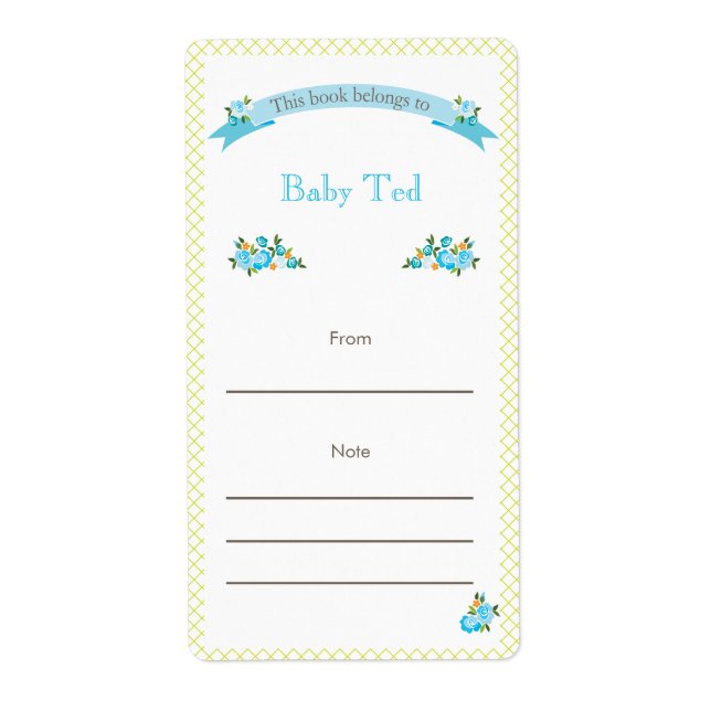Green and Blue Floral Bookplate (Front)