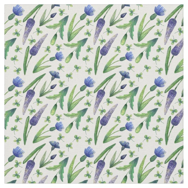 Green and blue Floral Designs Fabric (Close Up)