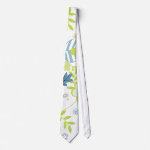 Green and blue flowers tie