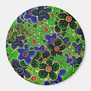 green and blue flowers with gold trim magnet