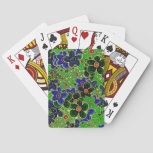 green and blue flowers with gold trim playing cards