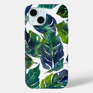 Green and Blue Foliage Philodendron Botanical iPhone 15 Case