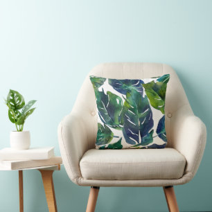 Green and Blue Foliage Philodendron Botanical   Cushion
