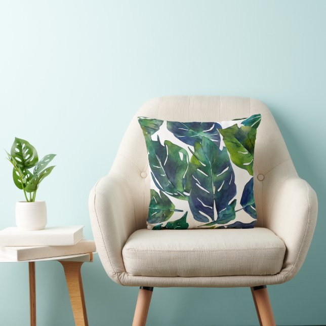 Green and Blue Foliage Philodendron Botanical   Cushion (Chair)